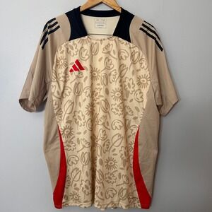 Adidas Tiro PB Jersey Mens 2XL Tan Floral Print Slim Fit AEROREADY Soccer Shirt